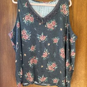 Maurices Floral Lace Trim Tank Top - Gray and Pink